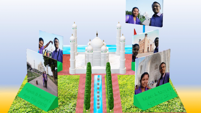 Photo Slideshow set in 3D Space around a 3D Model (Taj Mahal)