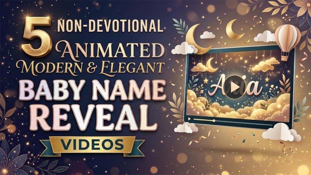 5 non-devotional animated modern, elegant and decent baby name reveal videos